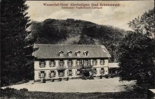 Ak Lierbach Oppenau bad. Schwarzwald, Wasserfall Hotel Allerheiligen