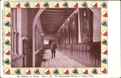 Passepartout Ak Lübeck, Das Rathaus, Bürgermeister Gallerie im langen Hause, Wappen