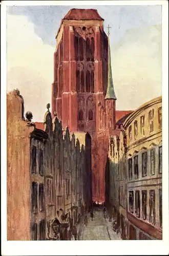 Künstler Ak Hellingrath, Berth., Gdańsk Danzig, Beutlergasse, Marienturm