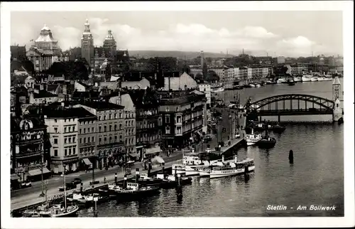 Ak Szczecin Stettin Pommern, Am Bollwerk, Vogelschau, Brücke