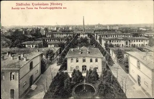 Ak Nürnberg, Städtisches Krankenhaus, Ansicht vom Turm des Verwaltungsgebäudes aus