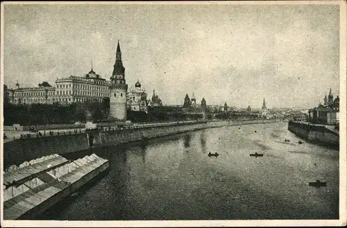 Ak Moskau Russland, Kreml und Moskwa, Flusspartie, Panorama