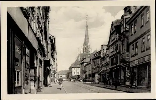 Ak Mühlhausen in Thüringen, Steinweg, Geschäftsstraße, Konsum, Kirchturm