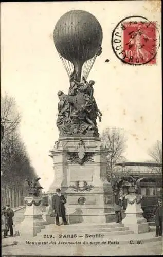 Ak Neuilly sur Seine Hauts de Seine, Monument des Aeronautes du siege de Paris, Ballon Denkmal