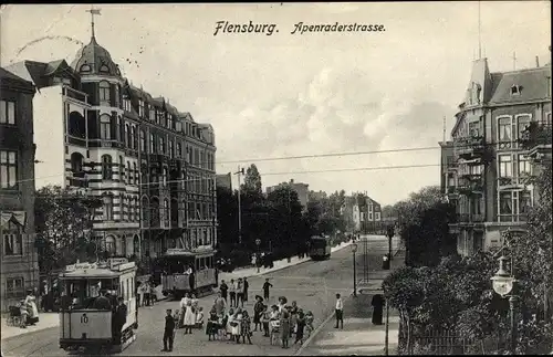 Ak Flensburg in Schleswig Holstein, Apenrader Straße, Straßenbahn