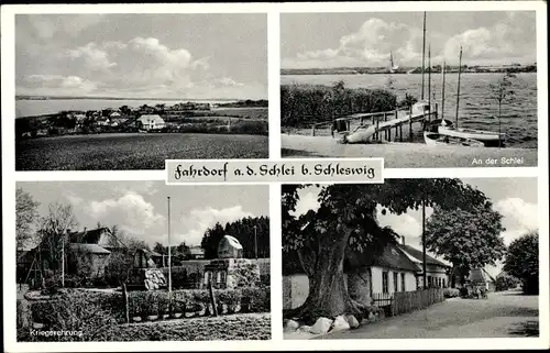 Ak Fahrdorf in Schleswig Holstein, An der Schlei, Kriegerdenkmal, Straßenpartie, Panorama vom Ort