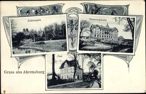 Ak Ahrensburg in Schleswig Holstein, Schlosspark, Post, Genesungsheim