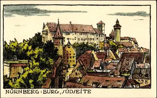 Steindruck Ak Nürnberg in Mittelfranken Bayern, Burg, Südseite