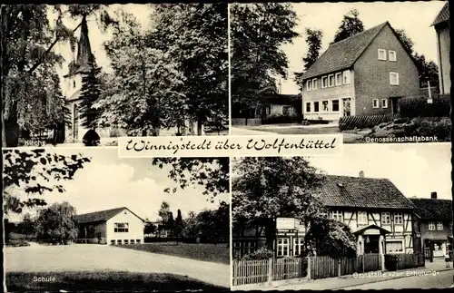 Ak Winnigstedt Niedersachsen, Kirche, Schule, Genossenschaftsbank, Gaststätte zur Erholung