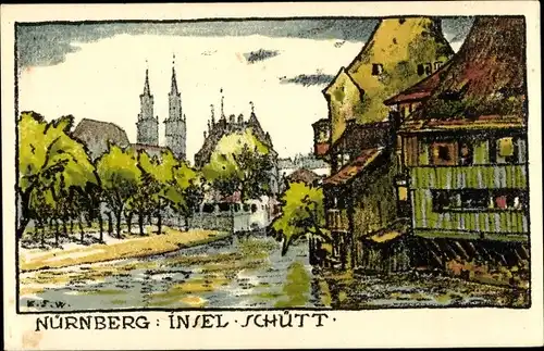 Künstler Ak Nürnberg, Insel Schütt