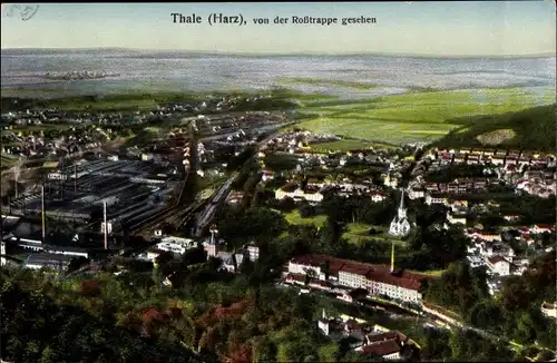 Ak Thale im Harz, Blick von der Rosstrappe gesehen