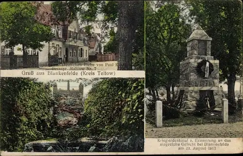 Ak Blankenfelde Mahlow Teltow Fläming, Restaurant zur Deutschen Eiche, Amselburg, Kriegerdenkmal