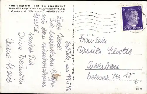 Ak Bad Tölz im Isartal Oberbayern, Haus Burghardt