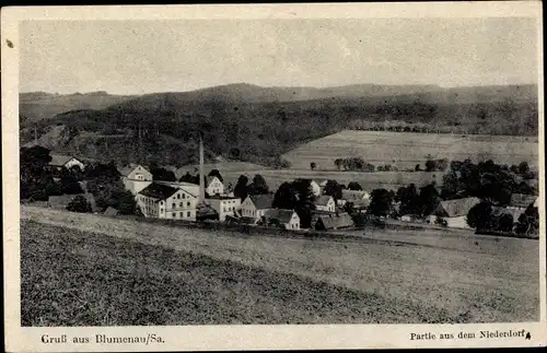 Ak Blumenau Olbernhau im Erzgebirge Sachsen, Partie aus dem Niederdorf