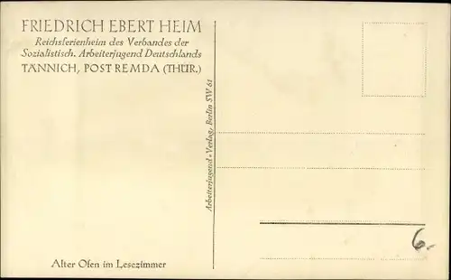 Ak Tännich Remda Teichel in Thüringen, Friedrich Ebert Heim, Alter Ofen im Lesezimmer