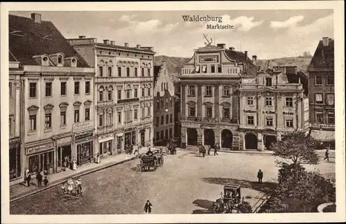 Ak Waldenburg in Sachsen, Marktplatz, Geschäfte, Kutschen