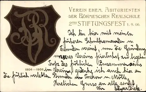 Studentika Ak Verein ehem. Abiturienten der Böhme'schen Realschule 2. Stiftungsfest 1906