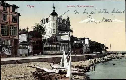Ak Sassnitz auf Rügen, Strandpromenade, Hotel am Meer, Strandhotel