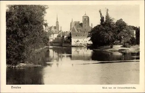 Ak Wrocław Breslau Schlesien, Blick von der Universitätsbrücke