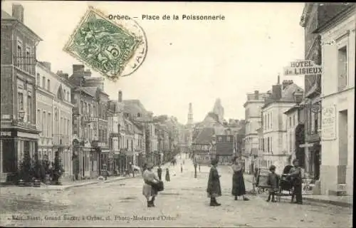 Ak Orbec Calvados, Place de la Poissonnerie, Hotel de Lisieux