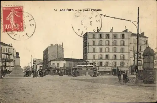 Ak Asnières Hauts-de-Seine, La Place Voltaire