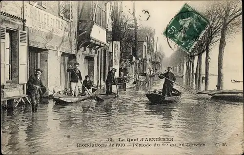 Ak Asnières Hauts-de-Seine, Le Quai, Inondations de 1910