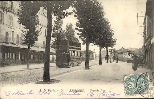 Ak Asnières Hauts-de-Seine, Grande Rue, tramway
