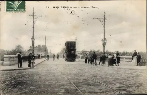 Ak Asnières sur Seine Hauts-de-Seine, Le nouveau Pont, tramway