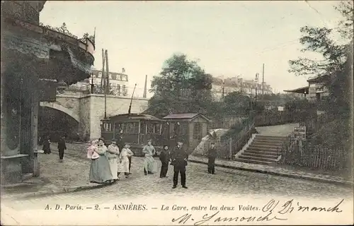 Ak Asnières Hauts-de-Seine, La Gare, entre les deux Voutes