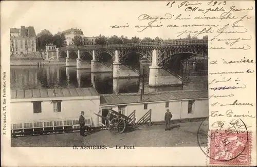 Ak Asnières Haut-de-Seine, Le Pont