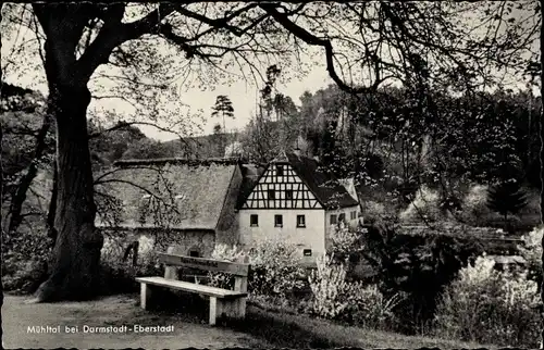Ak Eberstadt Darmstadt in Hessen, Mühltal, Holzbank, Häuser