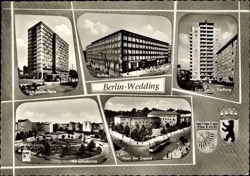 Foto Ak Berlin Wedding, Ernst Reuter Heim und Siedlung, Rathaus, Nettelbeckplatz, Haus der Jugend