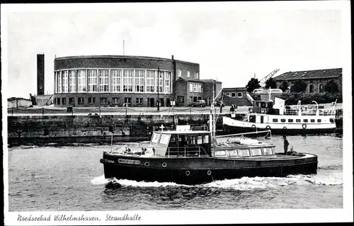 Ak Wilhelmshaven in Niedersachsen, Strandhalle, Schiffe