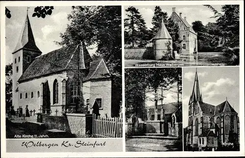 Ak Welbergen Ochtrup in Nordrhein Westfalen, Alte Kirche, Wasserburg Haus Welbergen, Kirche, Denkmal