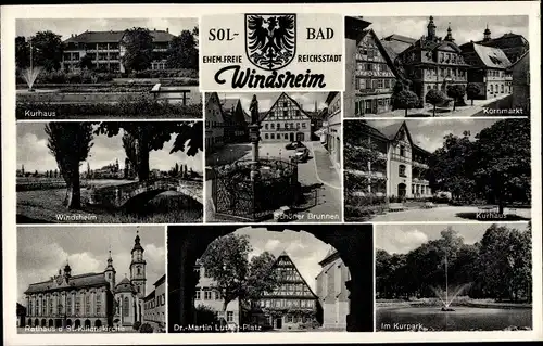 Wappen Ak Bad Windsheim in Mittelfranken, Rathaus, Kurpark, Kornmarkt, St. Kilianskirche