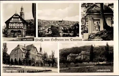 Ak Hofheim am Taunus Hessen, Panorama, Maria Heim, Landesheilstätte, Cohausentempel, Rathaus