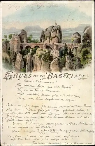 Litho Rathen im Elbsandsteingebirge, Bastei, Viadukt, Felsen