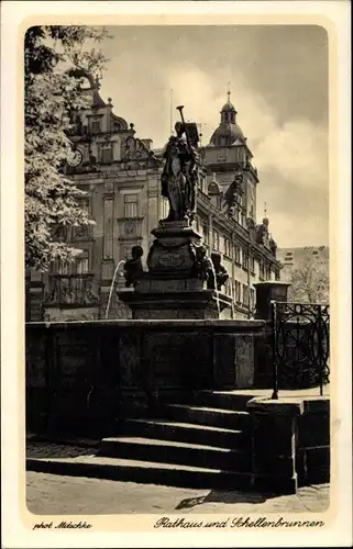 Ak Gotha in Thüringen, Rathaus und Schellenbrunnen