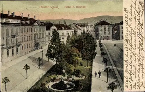 Ak Reutlingen in Württemberg, Partie b. Bahnhof, Hotel Kronprinz