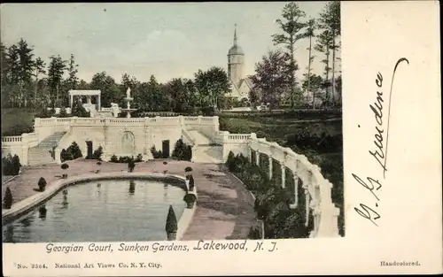 Ak Lakewood New Jersey USA, Georgian Court, Sunken Gardens