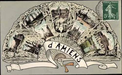Ak Amiens Somme, Ortsansichten, Fächer, Souvenir