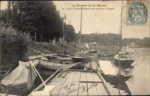 Ak Nogent sur Marne Val de Marne, La Boucle de la Marne, Quai d'embarquement des canotiers