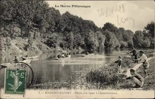 Ak Maisons Alfort Val de Marne, Peche a la ligne a Charentonneau