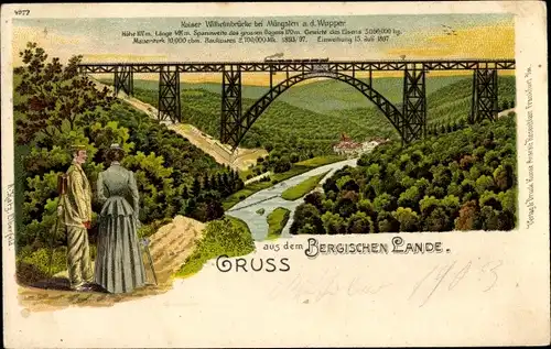 Litho Müngsten an der Wupper Wuppertal, Kaiser Wilhelmbrücke, Bergisches Land