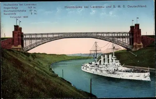 Ak Deutsches Kriegsschiff, SMS Deutschland, Linienschiff, Hochbrücke Levensau