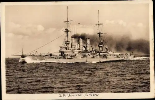 Ak Deutsches Kriegsschiff, SMS Schlesien, Linienschiff, Kaiserliche Marine