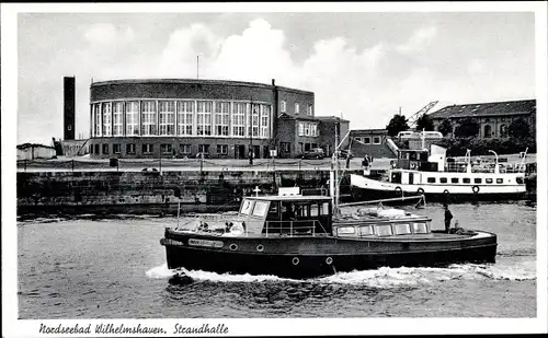 Ak Wilhelmshaven in Niedersachsen, Strandhalle, Schiffe