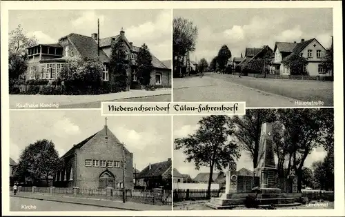 Ak Fahrenhorst Tülau in Niedersachsen, Kaufhaus Kaeding, Hauptstraße, Ehrenmal, Kirche