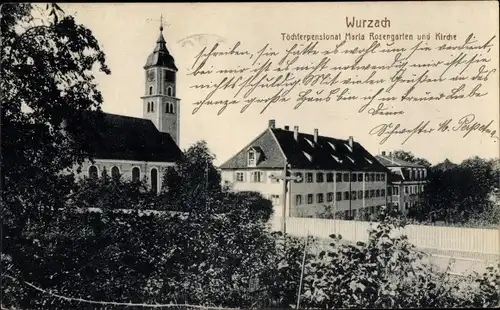 Ak Bad Wurzach in Oberschwaben, Töchterpensionat Maria Rosengarten, Kirche