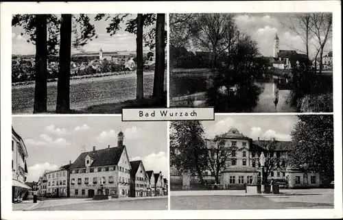 Ak Bad Wurzach in Oberschwaben, Panorama, Brunnen, Kirche, See